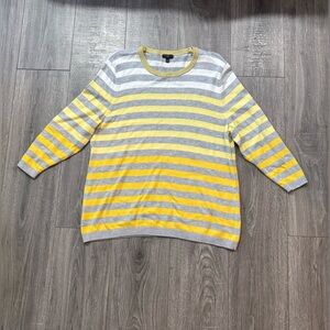 Talbots Yellow, Gray & White Striped Crewneck Sweater